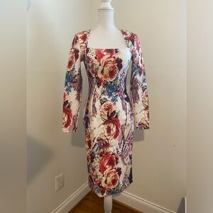 Jovani Body con Floral Square Neck Dress Size 2